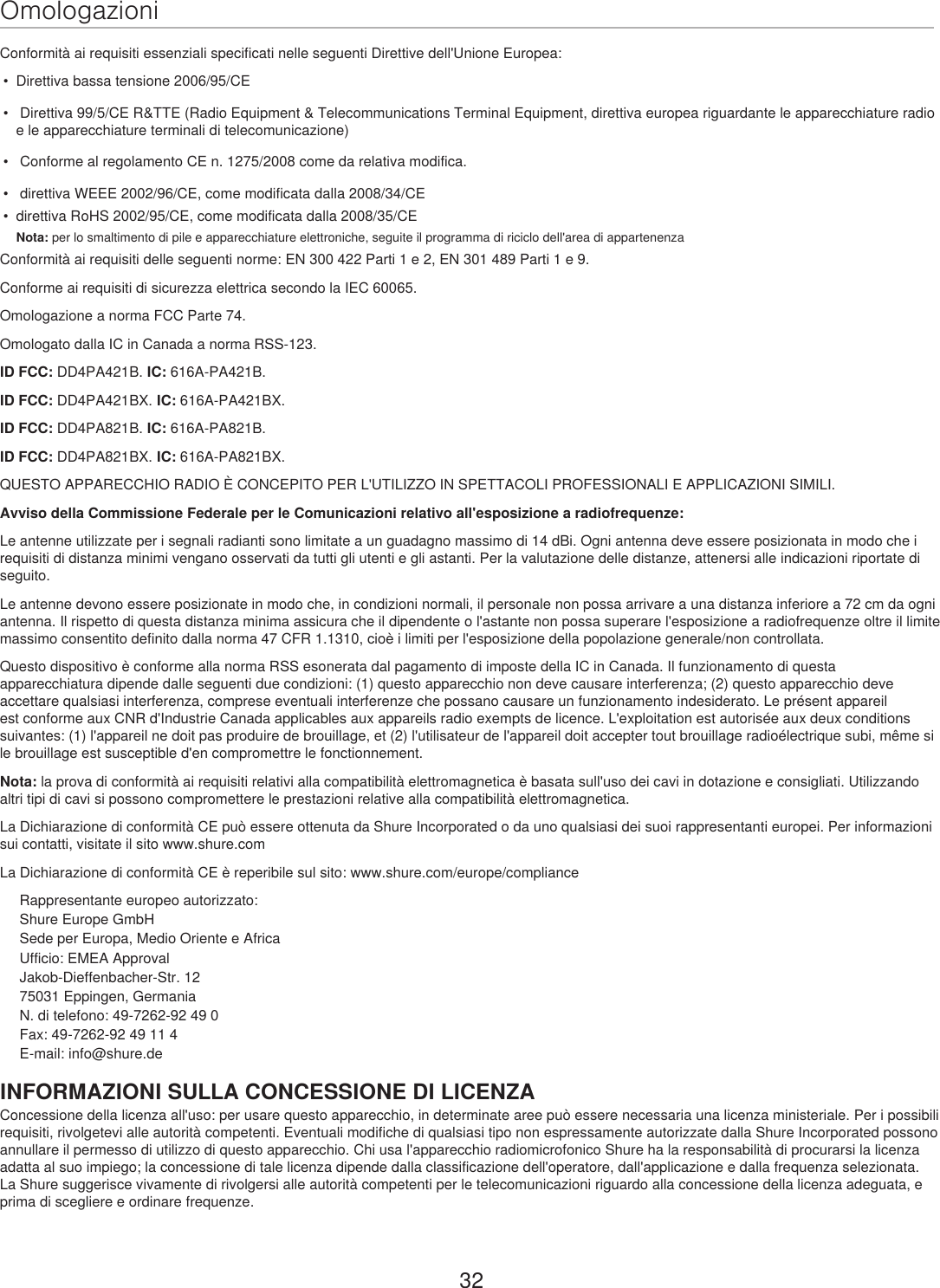 Page 32 of Shure orporated PA421B 4-Input Antenna Combiner User Manual Exhibit D Users Manual per 2 1033 c3