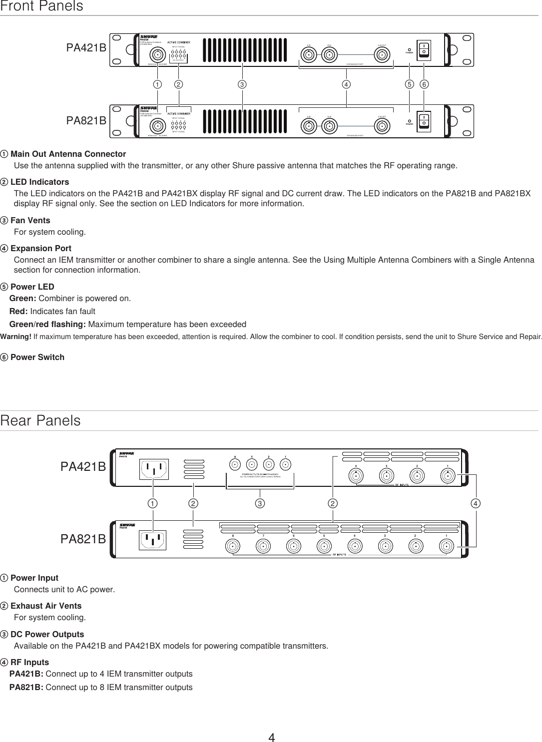 Page 4 of Shure orporated PA421B 4-Input Antenna Combiner User Manual Exhibit D Users Manual per 2 1033 c3