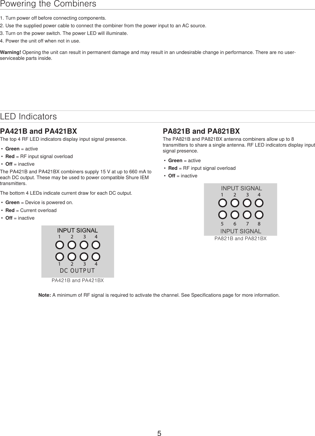 Page 5 of Shure orporated PA421B 4-Input Antenna Combiner User Manual Exhibit D Users Manual per 2 1033 c3