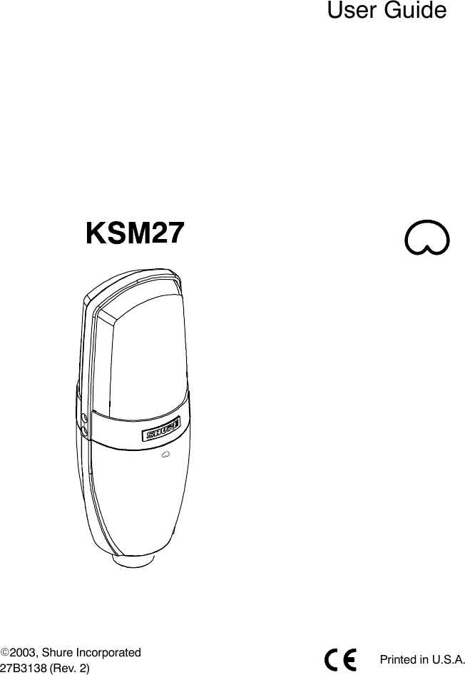 Page 1 of 10 - Shure Shure-Cardioid-Condenser-Microphone-Ksm27-Users-Manual- Ksm27  Shure-cardioid-condenser-microphone-ksm27-users-manual