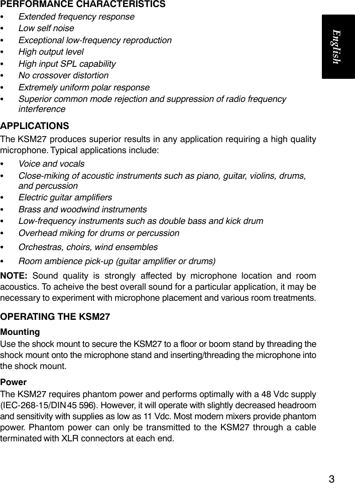 Page 4 of 10 - Shure Shure-Cardioid-Condenser-Microphone-Ksm27-Users-Manual- Ksm27  Shure-cardioid-condenser-microphone-ksm27-users-manual