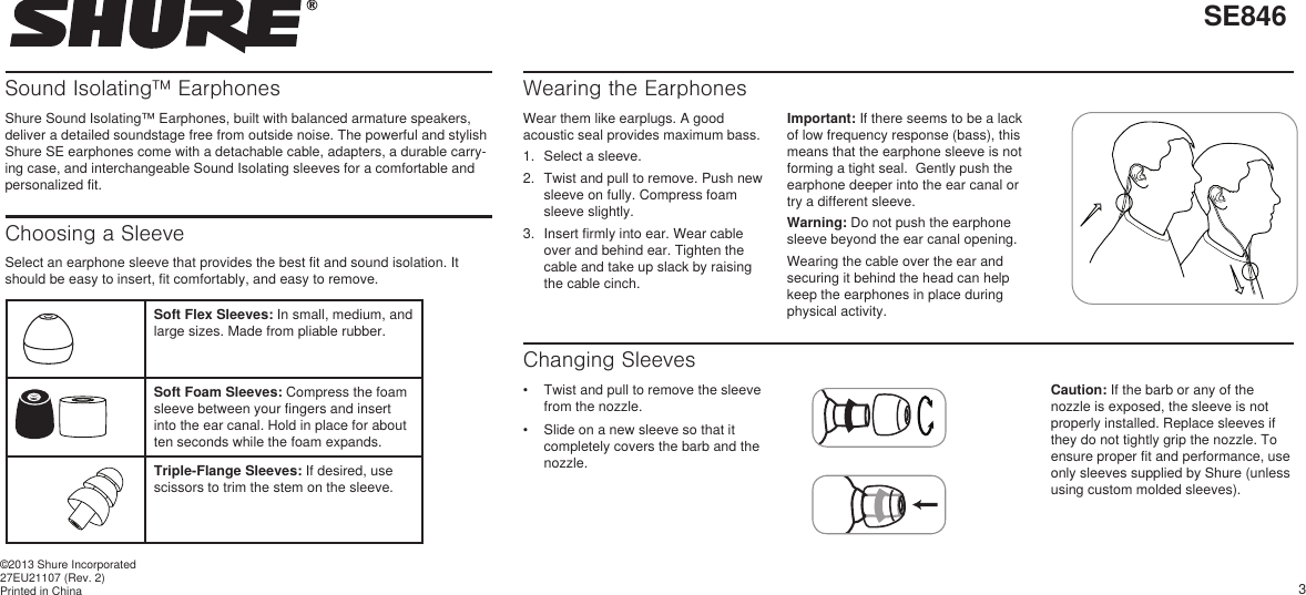 Page 3 of 8 - Shure Shure-Headphones-Se846-Users-Manual- SE846 User Guide  Shure-headphones-se846-users-manual