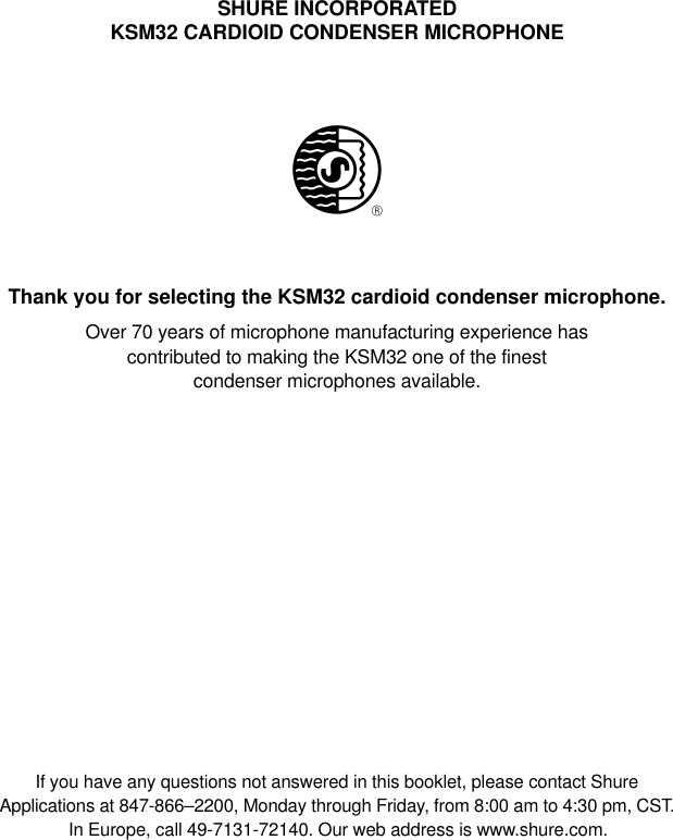 Page 2 of 8 - Shure Shure-Ksm32-Users-Manual- 27a3044  Shure-ksm32-users-manual