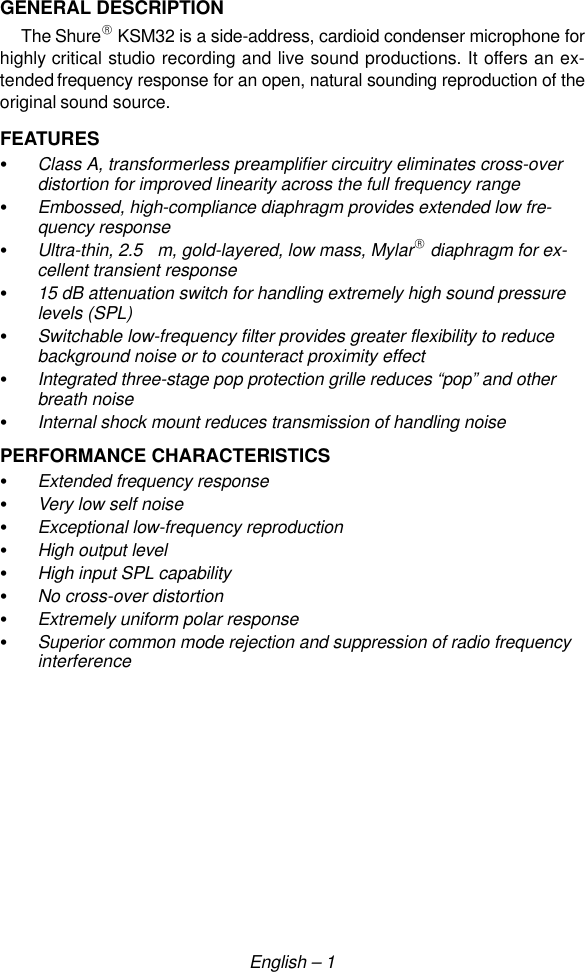 Page 3 of 8 - Shure Shure-Ksm32-Users-Manual- 27a3044  Shure-ksm32-users-manual
