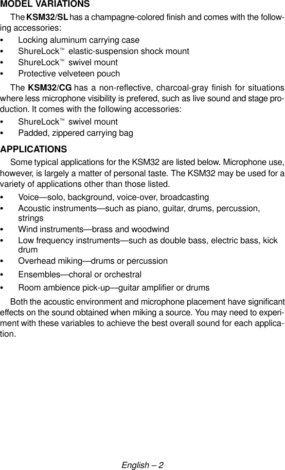 Page 4 of 8 - Shure Shure-Ksm32-Users-Manual- 27a3044  Shure-ksm32-users-manual
