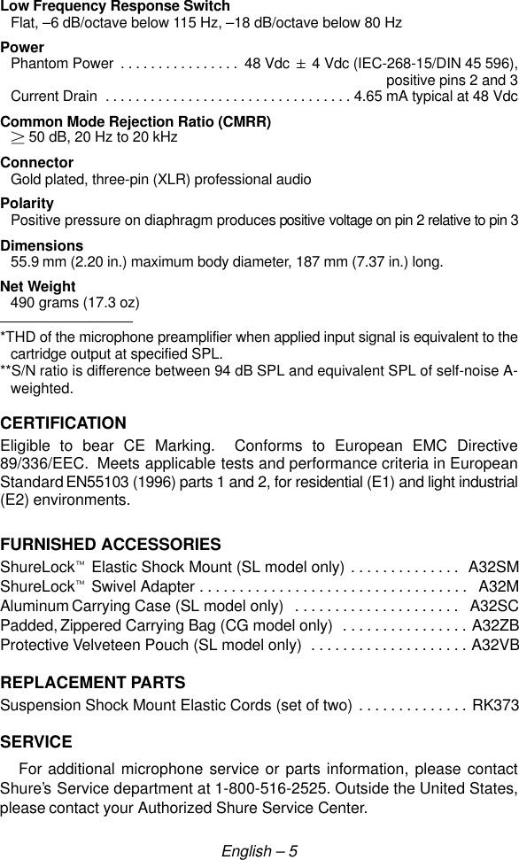Page 7 of 8 - Shure Shure-Ksm32-Users-Manual- 27a3044  Shure-ksm32-users-manual