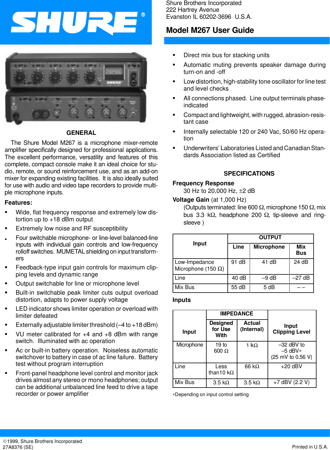 Page 1 of 8 - Shure Shure-M267-Users-Manual- M267 User Guide English Shure-m267-users-manual