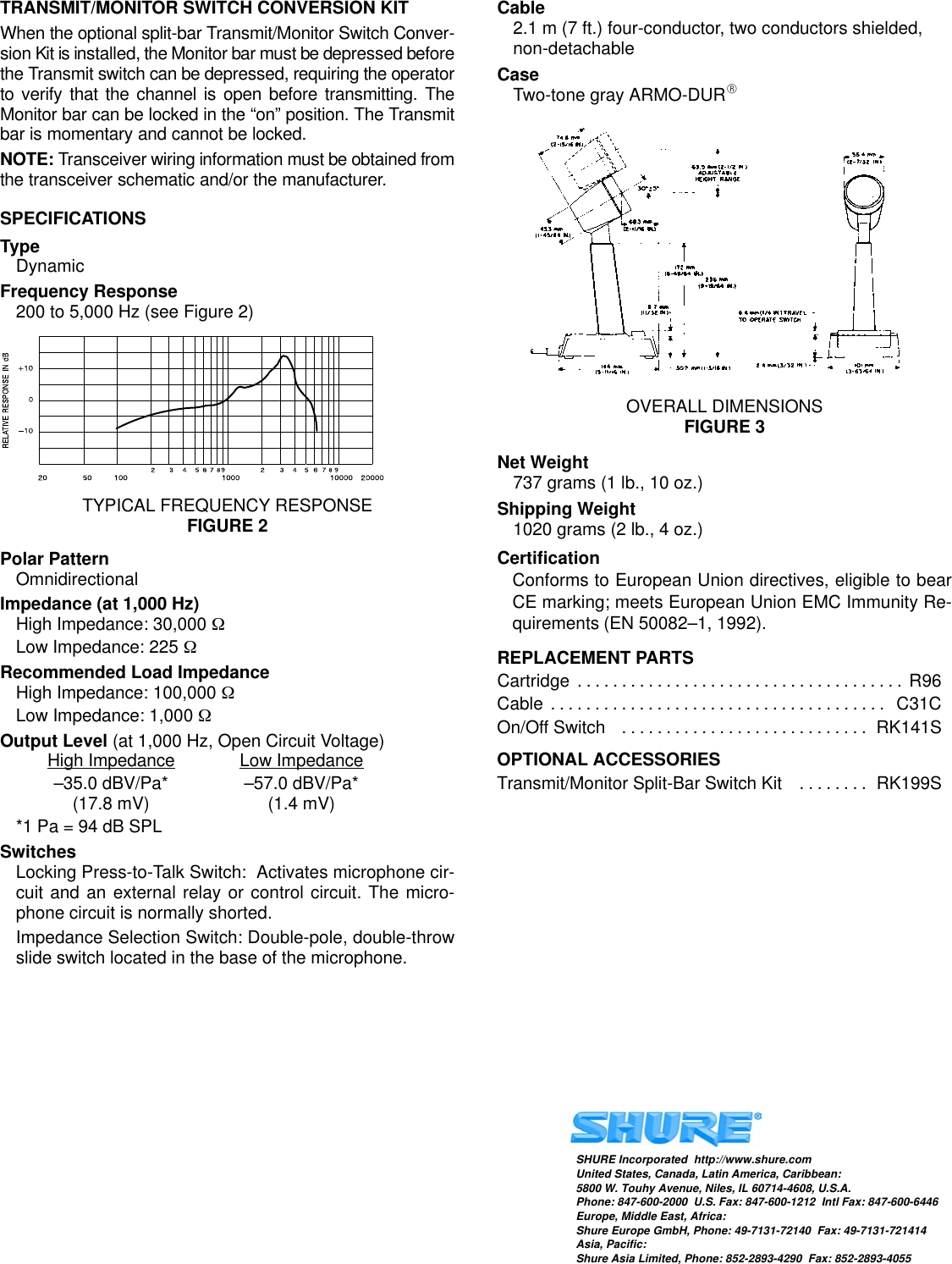 Page 2 of 2 - Shure Shure-Microphone-450-Series-Ii-Users-Manual- 450 Series II Microphone User Guide  Shure-microphone-450-series-ii-users-manual