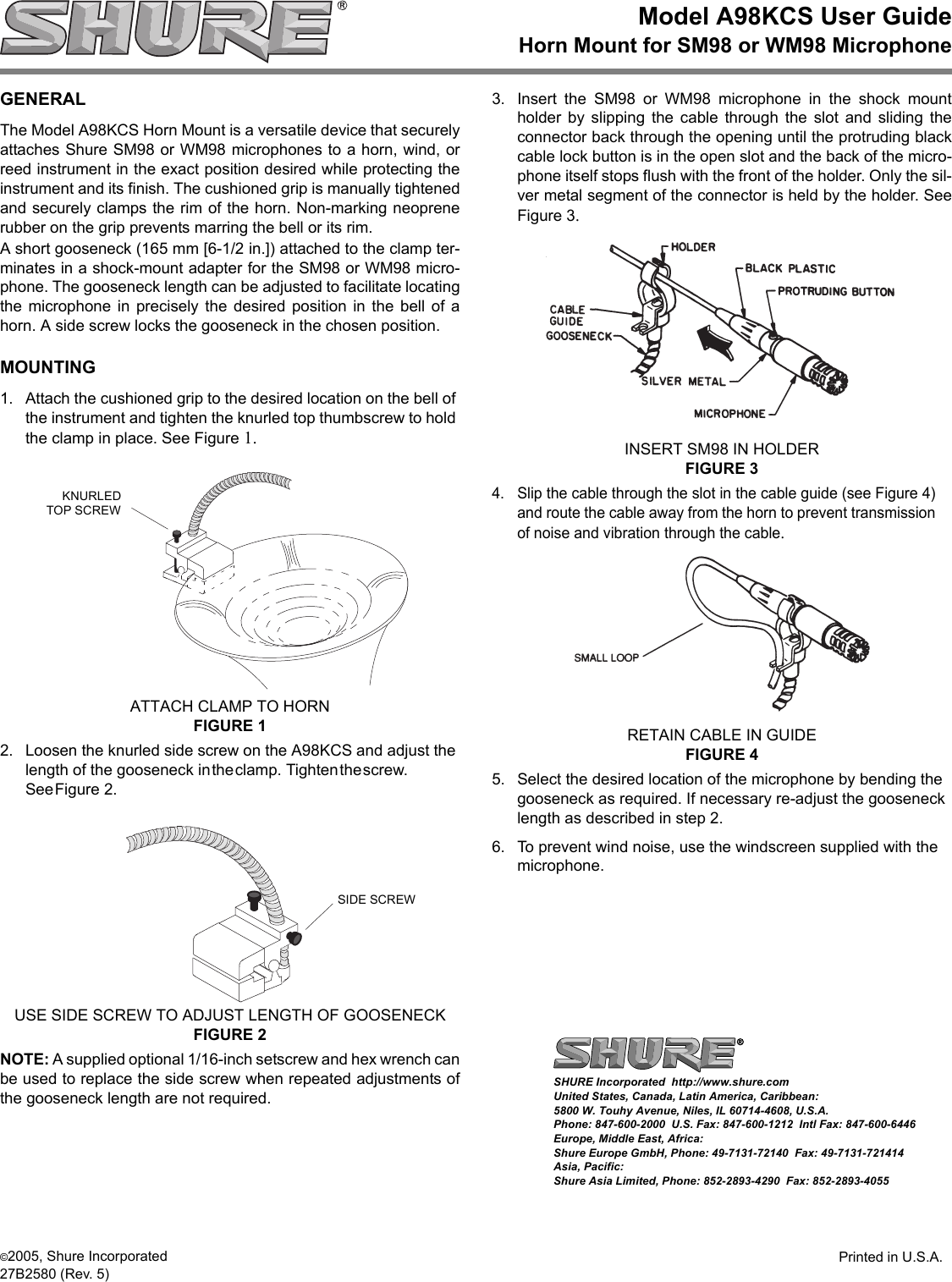 Page 1 of 1 - Shure Shure-Microphone-A98Kcs-Users-Manual- 27b2580  Shure-microphone-a98kcs-users-manual