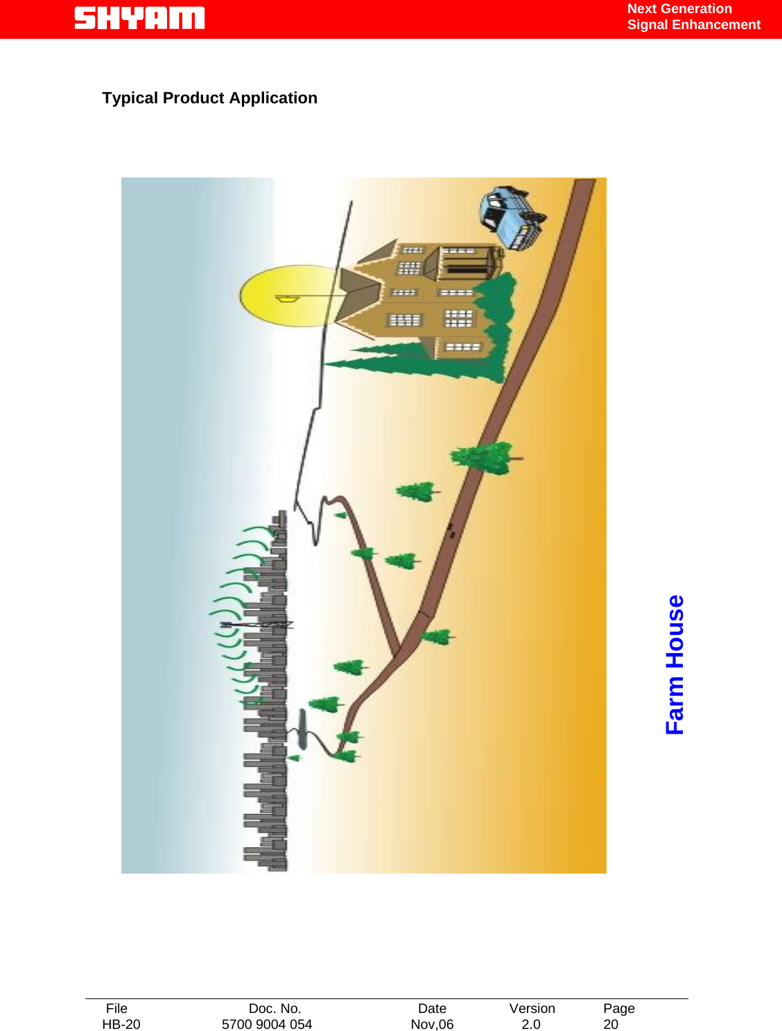   File  Doc. No.               Date   Version  Page HB-20  5700 9004 054  Nov,06   2.0  20    Next Generation Signal Enhancement   Typical Product Application                                         Farm House 