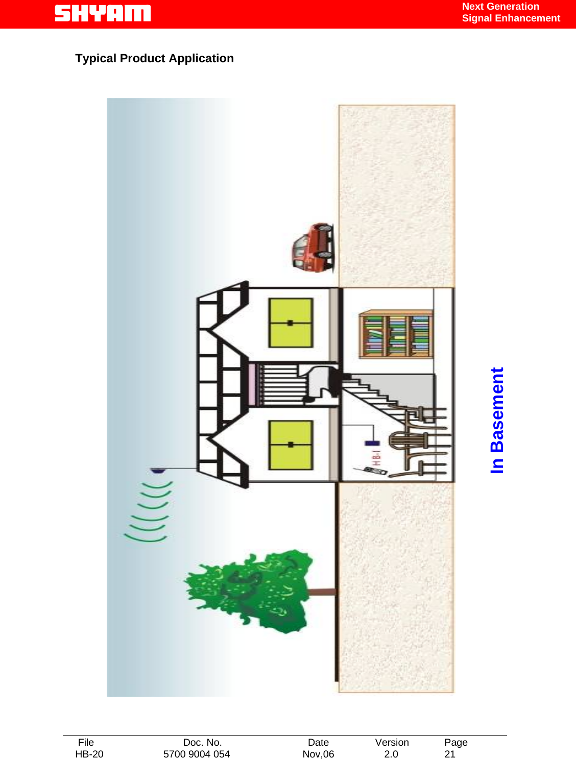   File  Doc. No.               Date   Version  Page HB-20  5700 9004 054  Nov,06   2.0  21    Next Generation Signal Enhancement  Typical Product Application                                          In Basement 
