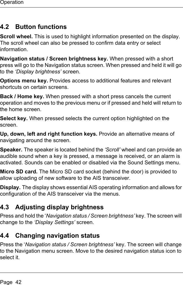 Page 44 of Si Tex Marine Electronics 425-0022 Marine Class A AIS Transceiver with WLAN User Manual Artemis  Apollo  EN
