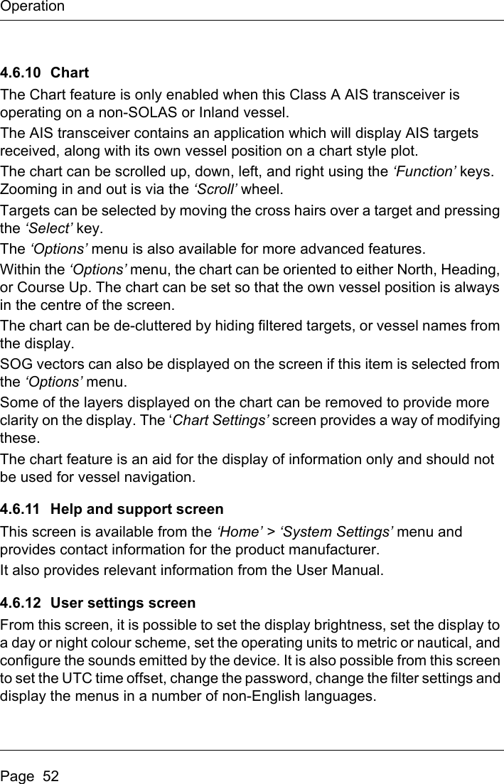 Page 54 of Si Tex Marine Electronics 425-0022 Marine Class A AIS Transceiver with WLAN User Manual Artemis  Apollo  EN