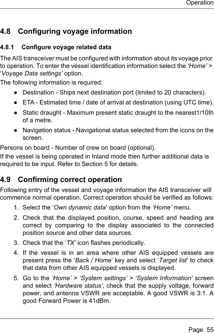Page 57 of Si Tex Marine Electronics 425-0022 Marine Class A AIS Transceiver with WLAN User Manual Artemis  Apollo  EN