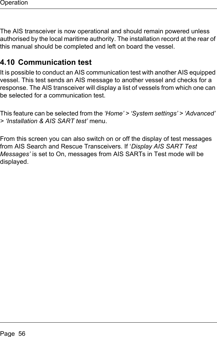 Page 58 of Si Tex Marine Electronics 425-0022 Marine Class A AIS Transceiver with WLAN User Manual Artemis  Apollo  EN