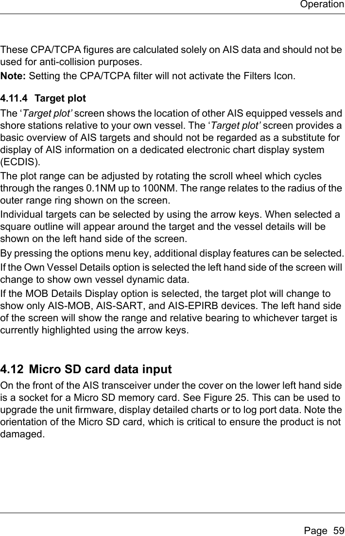 Page 61 of Si Tex Marine Electronics 425-0022 Marine Class A AIS Transceiver with WLAN User Manual Artemis  Apollo  EN
