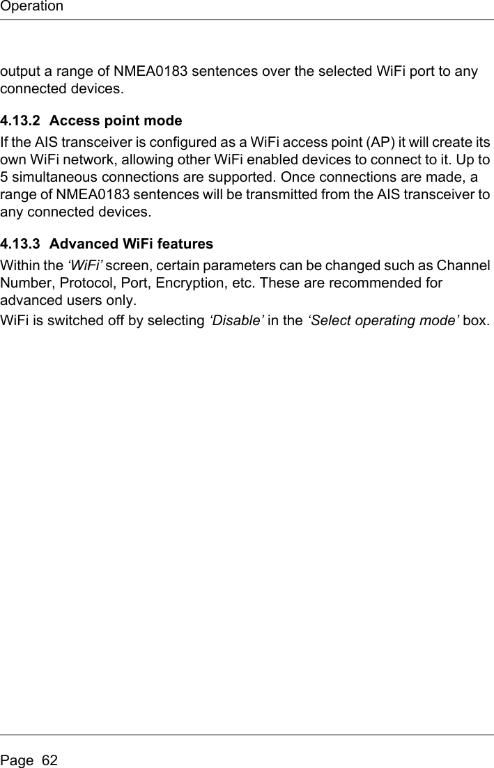 Page 64 of Si Tex Marine Electronics 425-0022 Marine Class A AIS Transceiver with WLAN User Manual Artemis  Apollo  EN