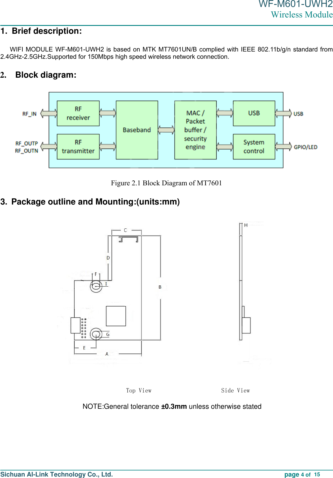 Page 4 of Sichuan AI Link Technology WFM601UWH2 Wireless Module User Manual