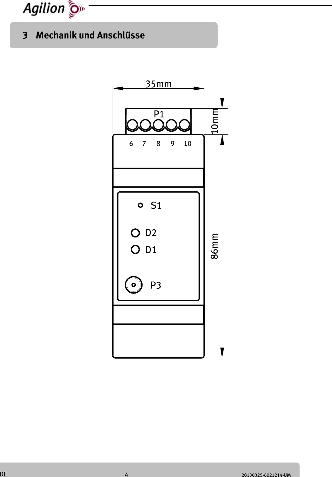 4 20130325-6021214-UM DE 3 Mechanik und Anschlüsse 97 86 10P186mm35mm10mmP3D1D2S1