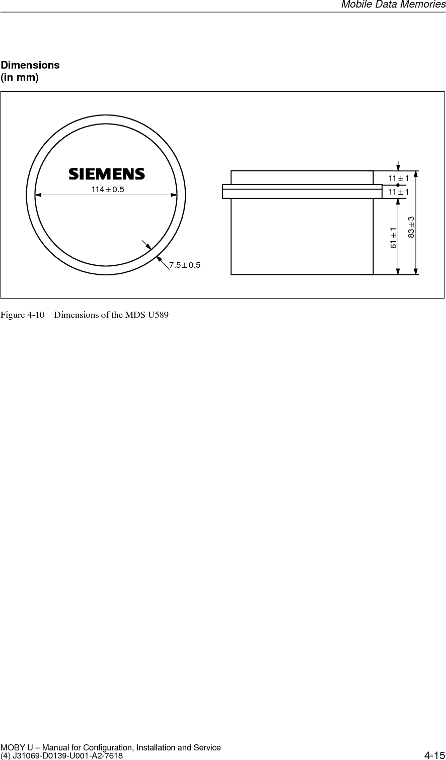 4-16 MOBY U – Manual for Configuration, Installation and Service(4) J31069-D0139-U001-A2-7618Mobile Data Memories