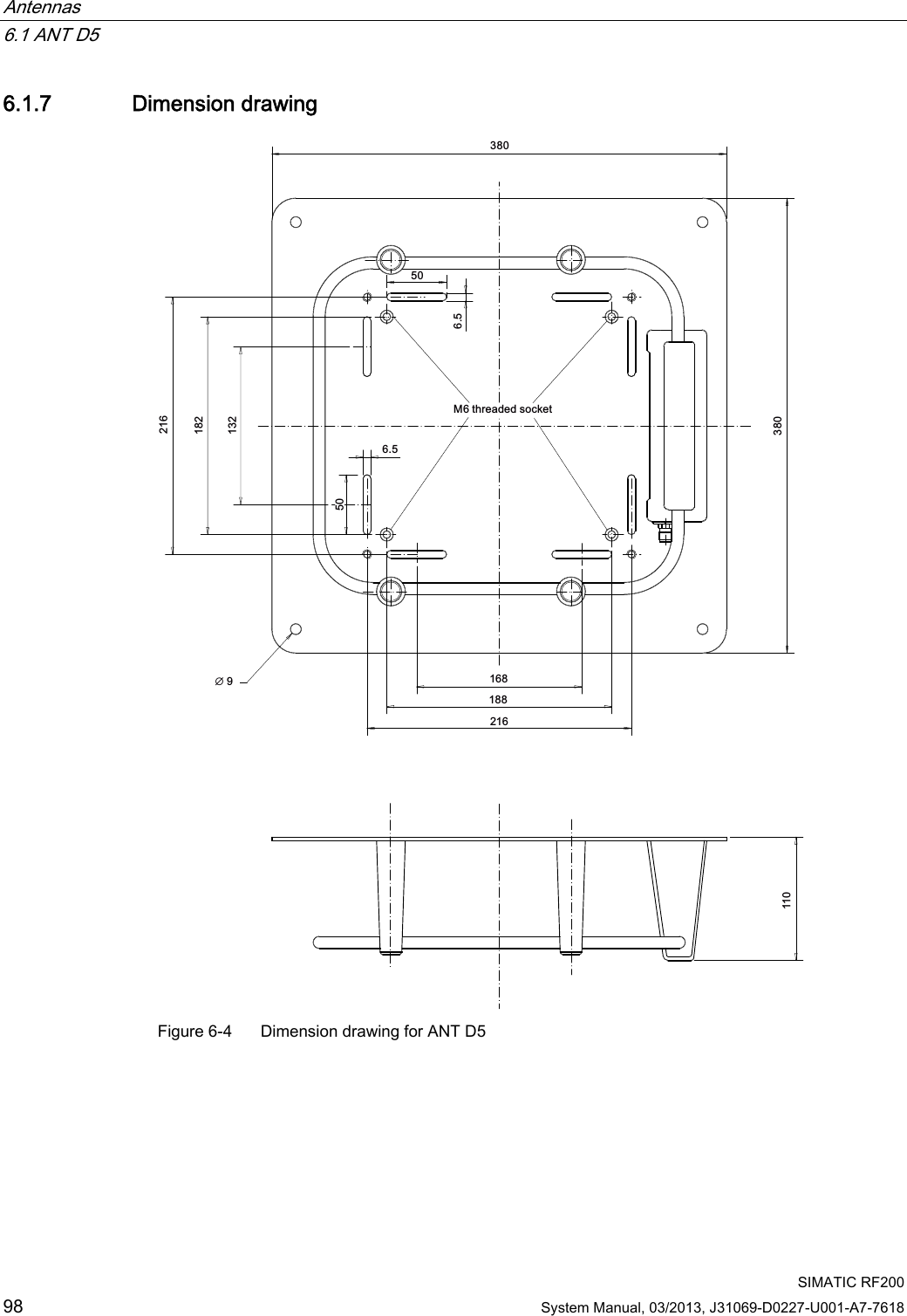 Antennas   6.1 ANT D5  SIMATIC RF200 98 System Manual, 03/2013, J31069-D0227-U001-A7-7618 6.1.7 Dimension drawing 0WKUHDGHGVRFNHWෘ Figure 6-4  Dimension drawing for ANT D5 