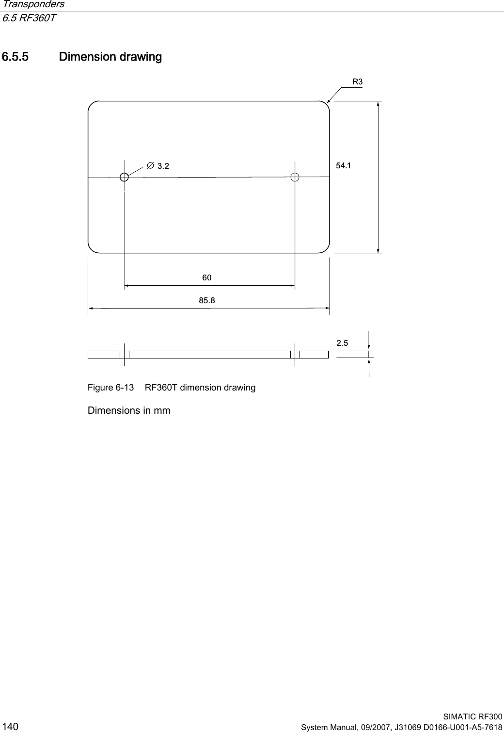 Transponders   6.5 RF360T  SIMATIC RF300 140 System Manual, 09/2007, J31069 D0166-U001-A5-7618 6.5.5 Dimension drawing 5 Figure 6-13  RF360T dimension drawing Dimensions in mm 