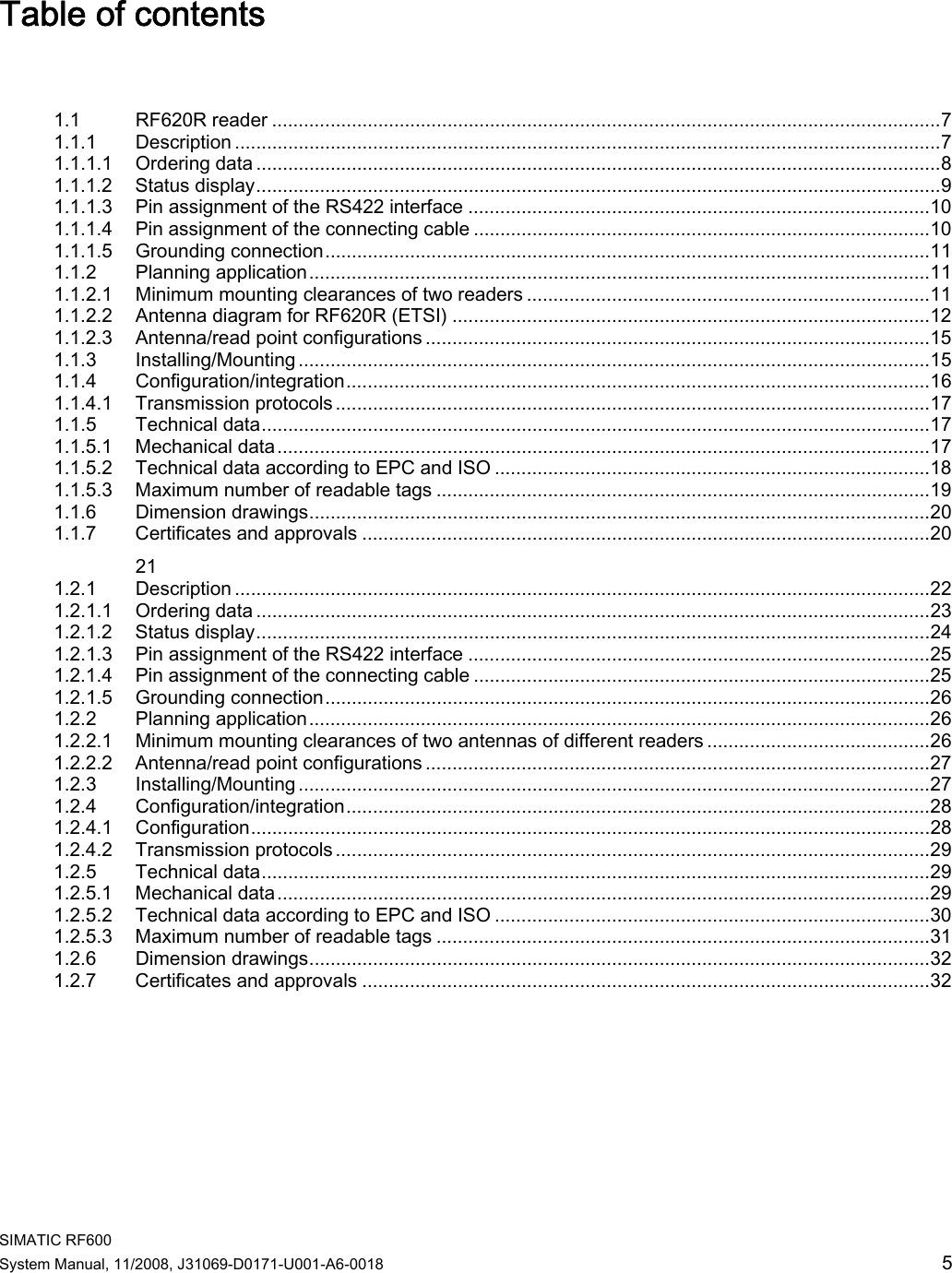 Page 1 of Siemens RF620R UHF RFID READER User Manual System Manual RF600 en