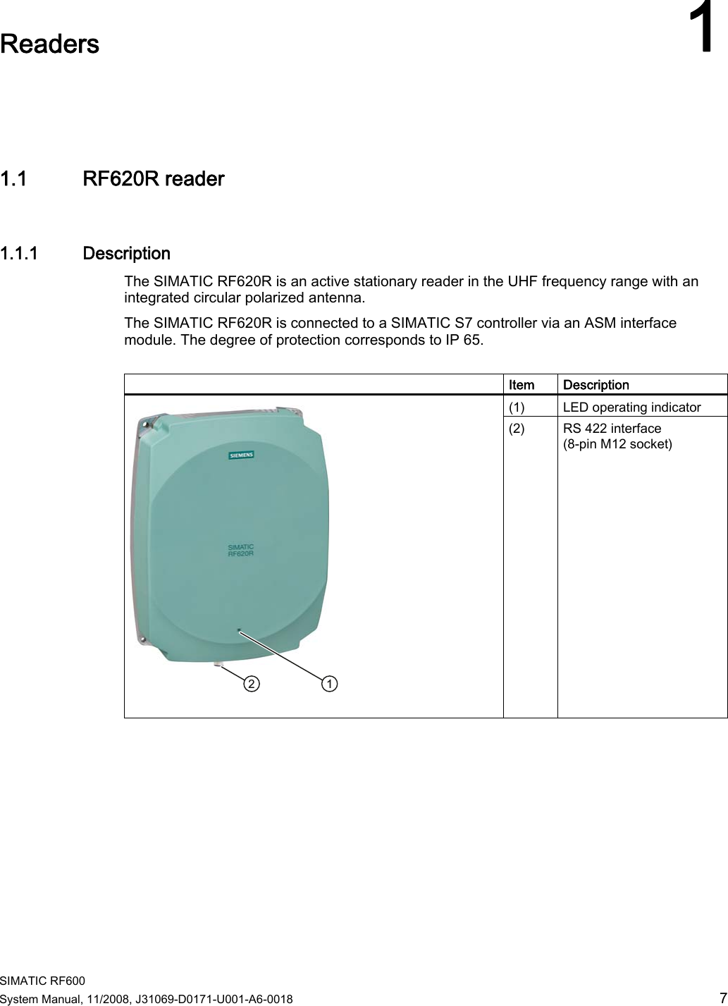 Page 3 of Siemens RF620R UHF RFID READER User Manual System Manual RF600 en