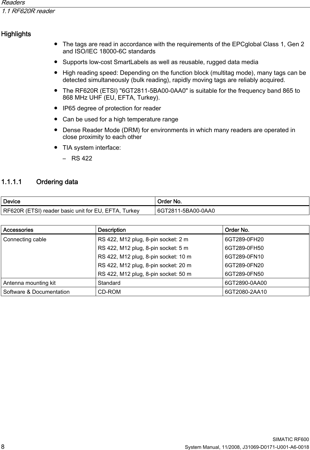 Page 4 of Siemens RF620R UHF RFID READER User Manual System Manual RF600 en