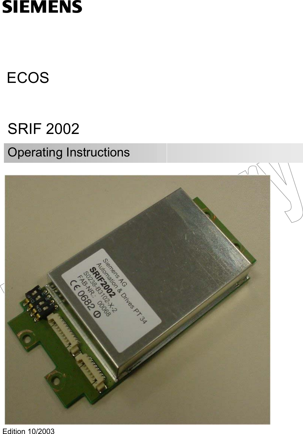 ECOSSRIF 2002Operating Instructions Edition 10/2003