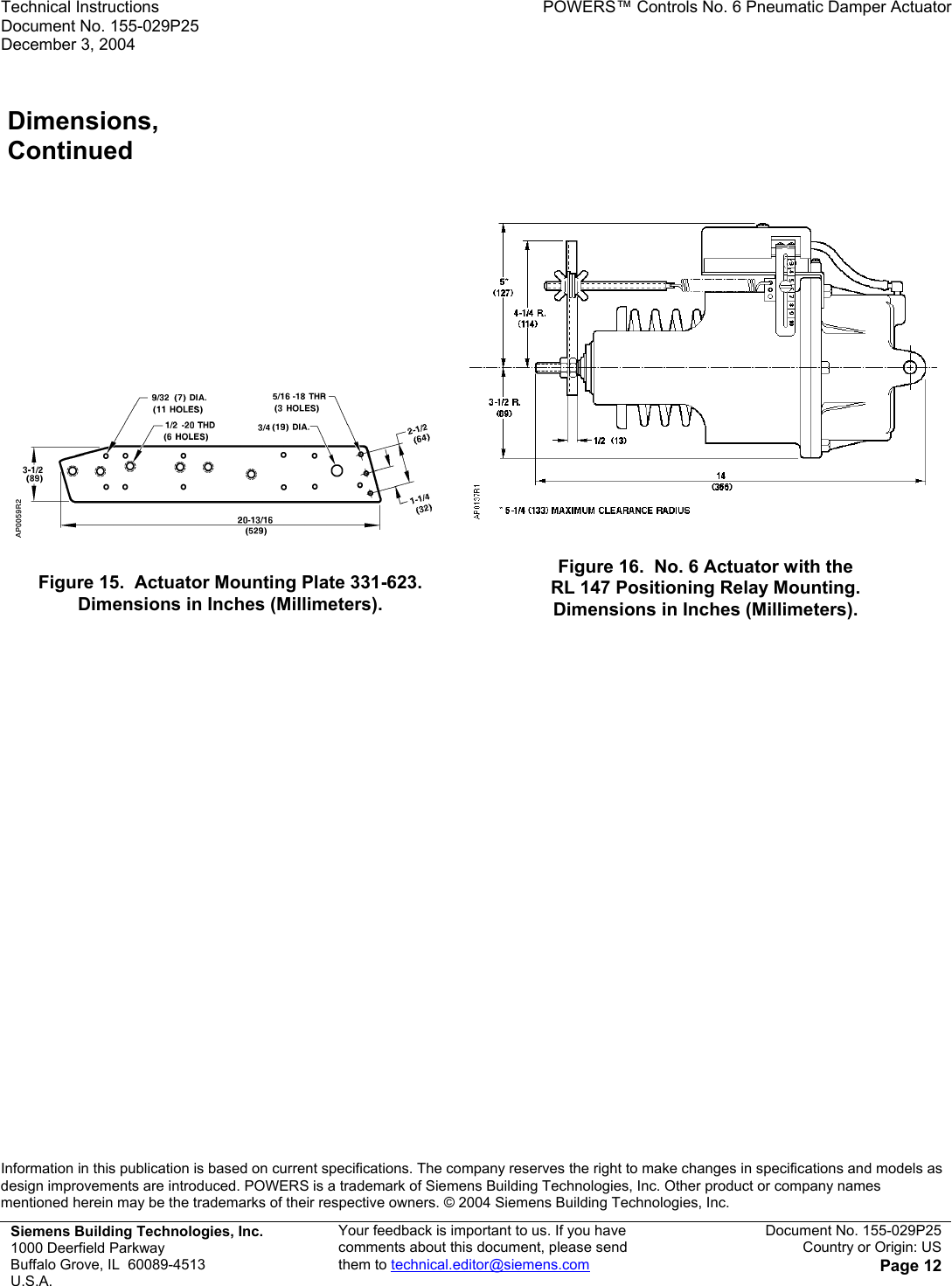 Page 12 of 12 - Siemens Siemens-331-2856-332-2856-Ap-331-3-Users-Manual- Powers Control - No. 6 Pneumatic Damper Actuator  Siemens-331-2856-332-2856-ap-331-3-users-manual