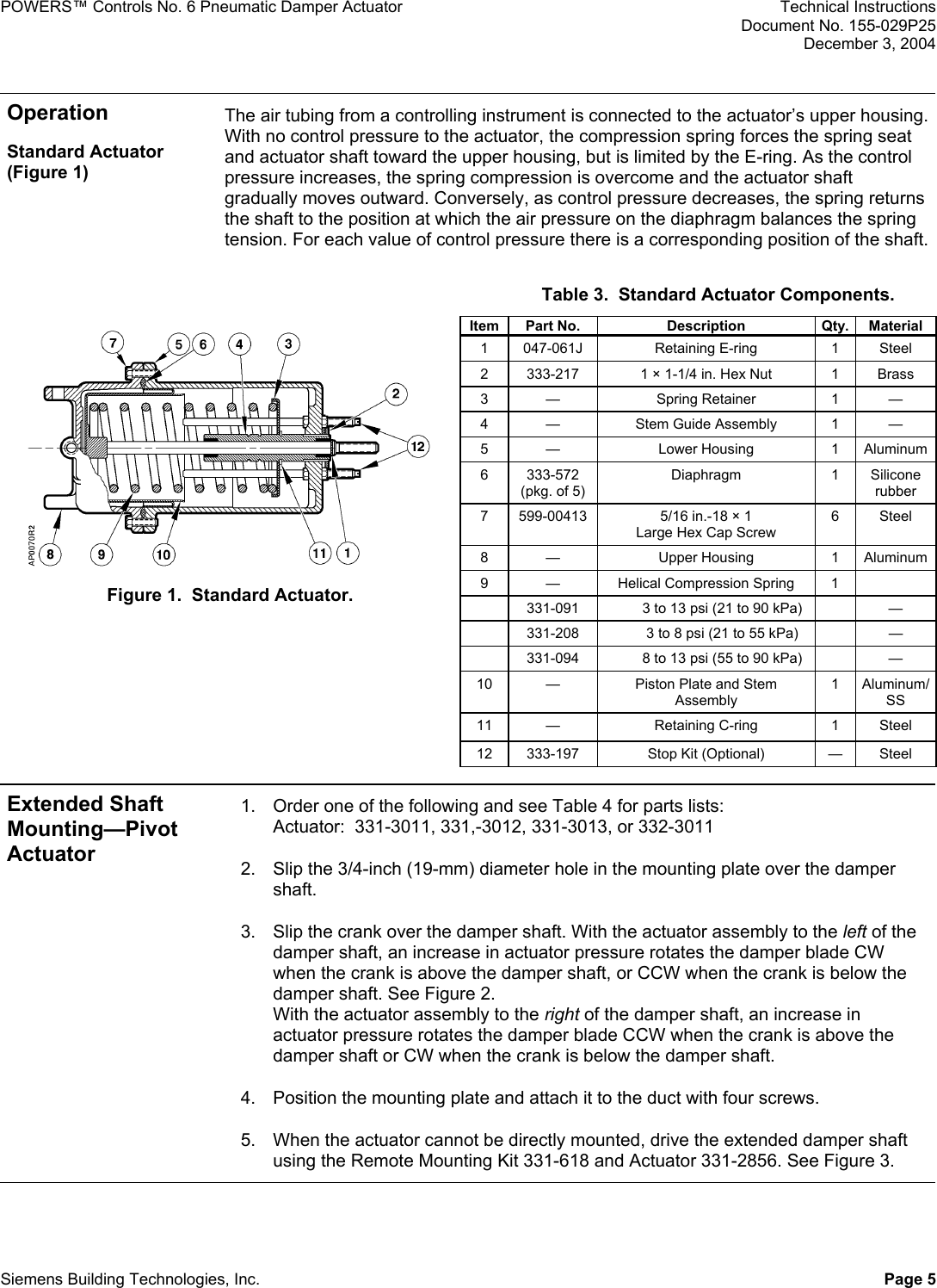 Page 5 of 12 - Siemens Siemens-331-2856-332-2856-Ap-331-3-Users-Manual- Powers Control - No. 6 Pneumatic Damper Actuator  Siemens-331-2856-332-2856-ap-331-3-users-manual