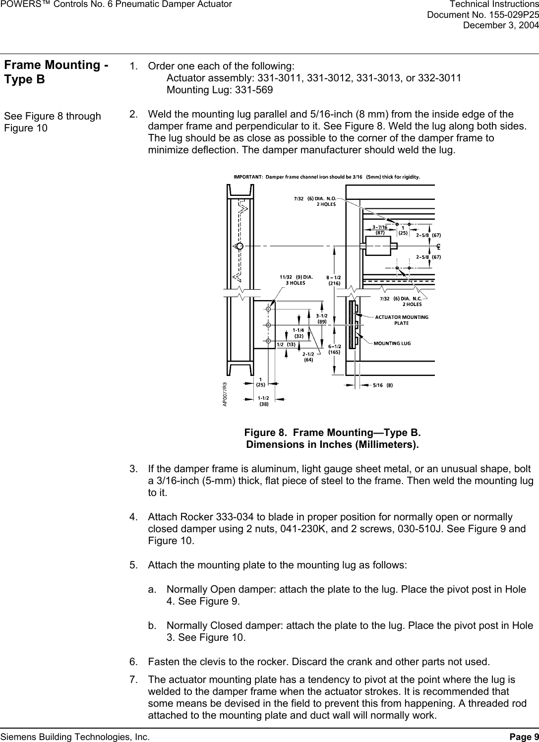 Page 9 of 12 - Siemens Siemens-331-2856-332-2856-Ap-331-3-Users-Manual- Powers Control - No. 6 Pneumatic Damper Actuator  Siemens-331-2856-332-2856-ap-331-3-users-manual