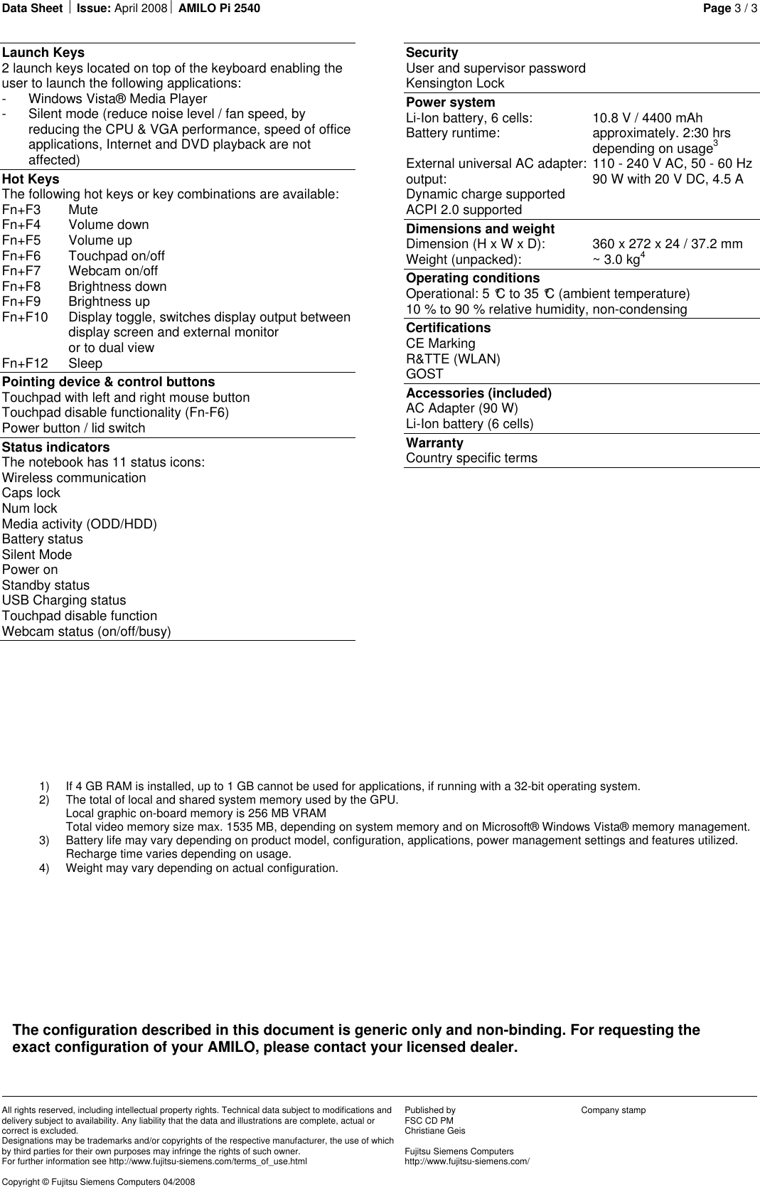 Page 3 of 3 - Siemens Siemens-4Amilo-Pi-2540-Users-Manual Ds_AMILO_Pi_2540