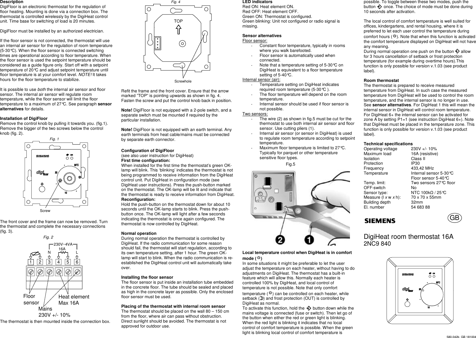 Siemens Digifloor 2Nc9 840 Users Manual