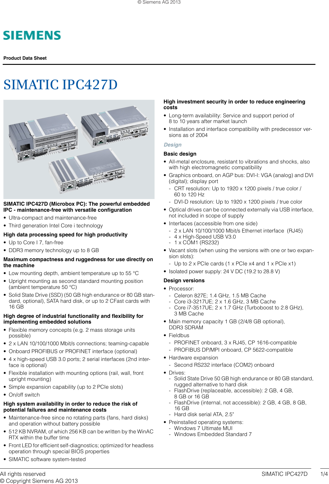 Page 1 of 4 - Siemens Siemens-Fax-Machine-Ipc427D-Users-Manual- SIMATIC BOX PC IPC427D_en  Siemens-fax-machine-ipc427d-users-manual