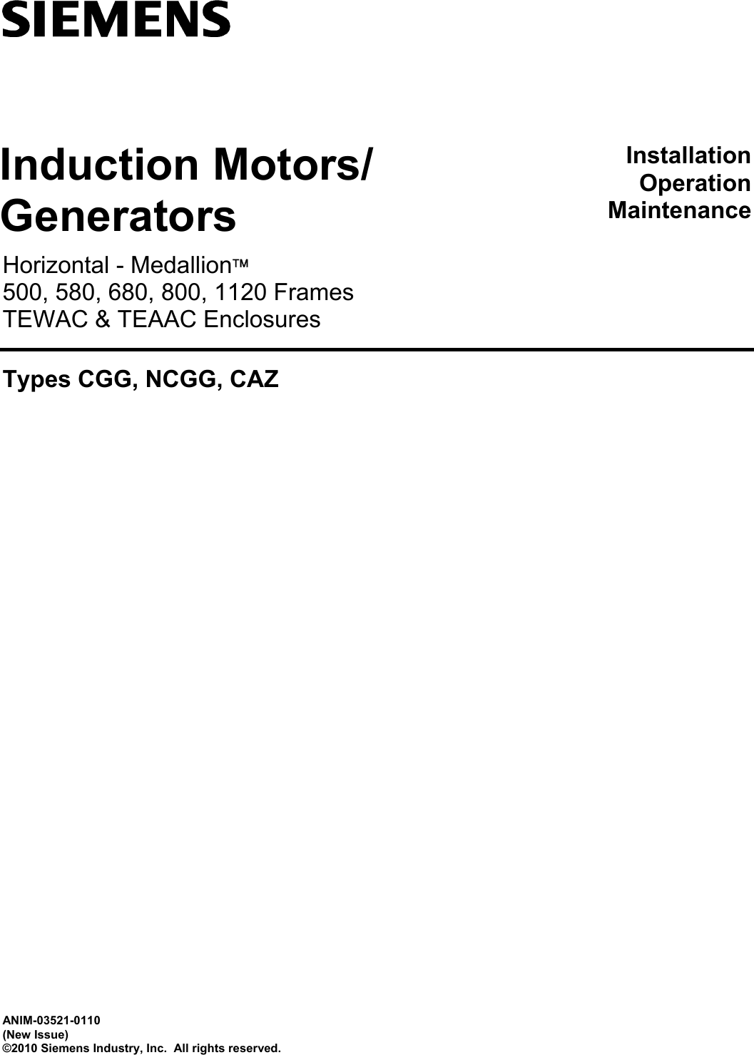 Siemens Induction Motors Generators 580 Users Manual Instruction For ...