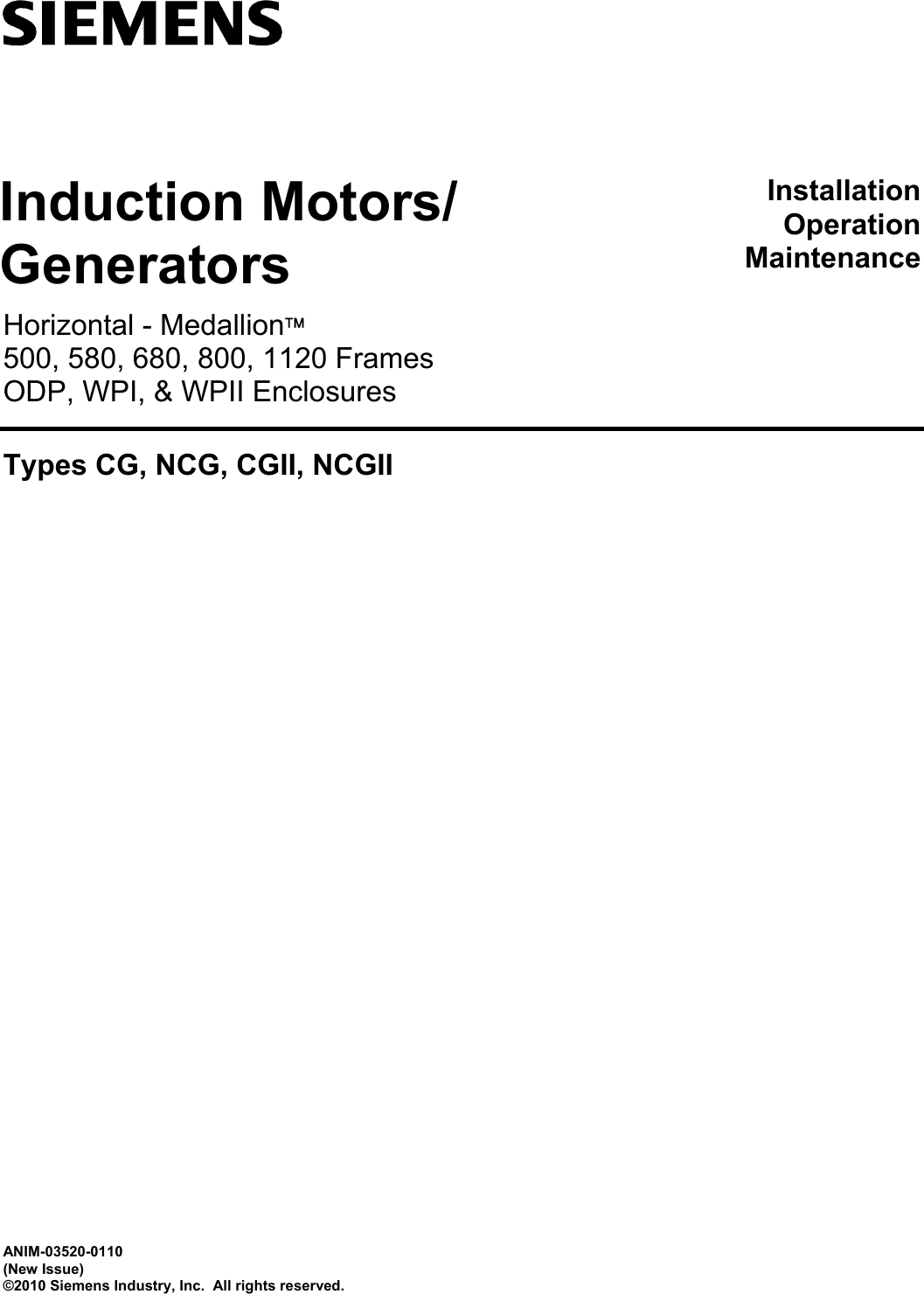 Siemens Induction Motors Generators And Wpii Enclosures Types Cg Users