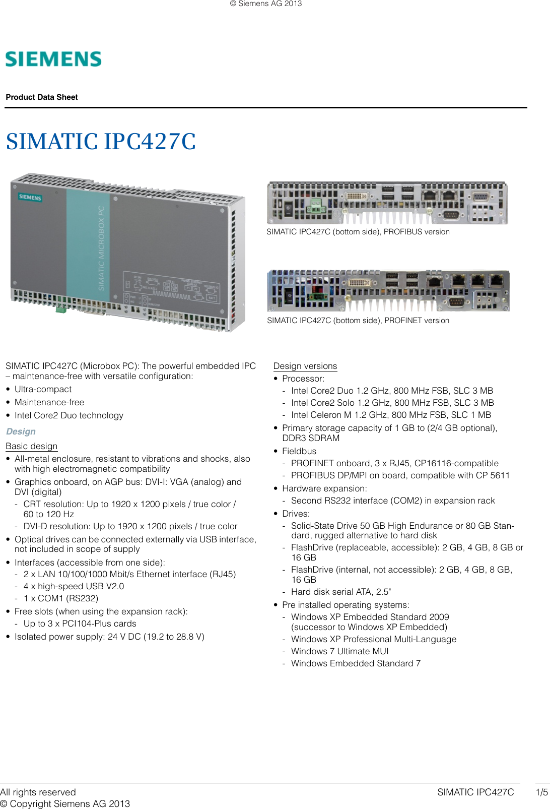 Page 1 of 5 - Siemens Siemens-Personal-Computer-Ipc427C-Users-Manual- IndustrialPC(SIMATIC Box IPC 427C)  Siemens-personal-computer-ipc427c-users-manual