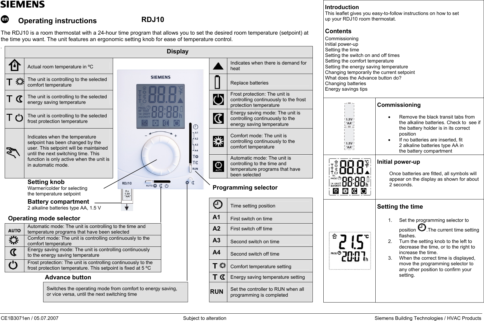 Page 1 of 2 - Siemens Siemens-Rdj10-Users-Manual B3071en