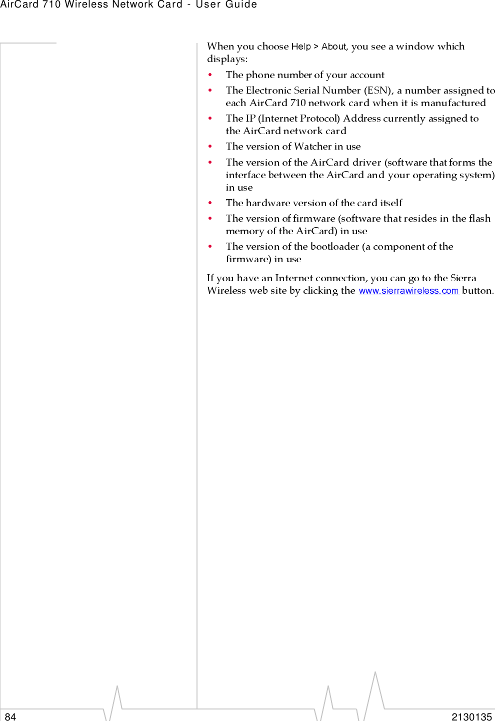 AirCard 710 Wireless Network Card - User Guide84 2130135