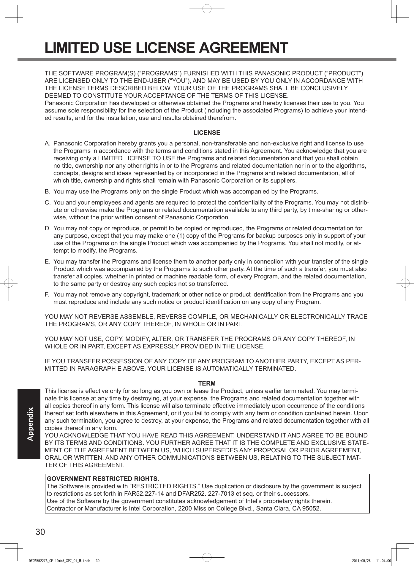 AppendixLIMITED USE LICENSE AGREEMENTLICENSE      TERMGOVERNMENT RESTRICTED RIGHTS.DFQW5522ZA_CF-19mk5_XP7_OI_M.indb   30 2011/05/26   11:04:00