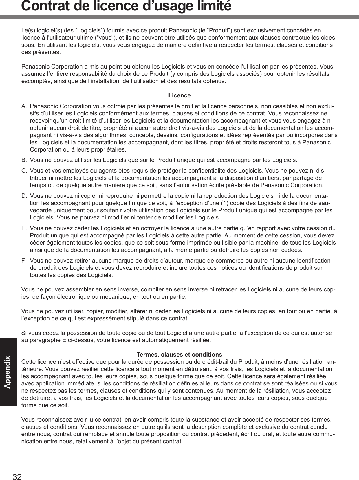 AppendixContrat de licence d’usage limitéLicence Termes, clauses et conditions