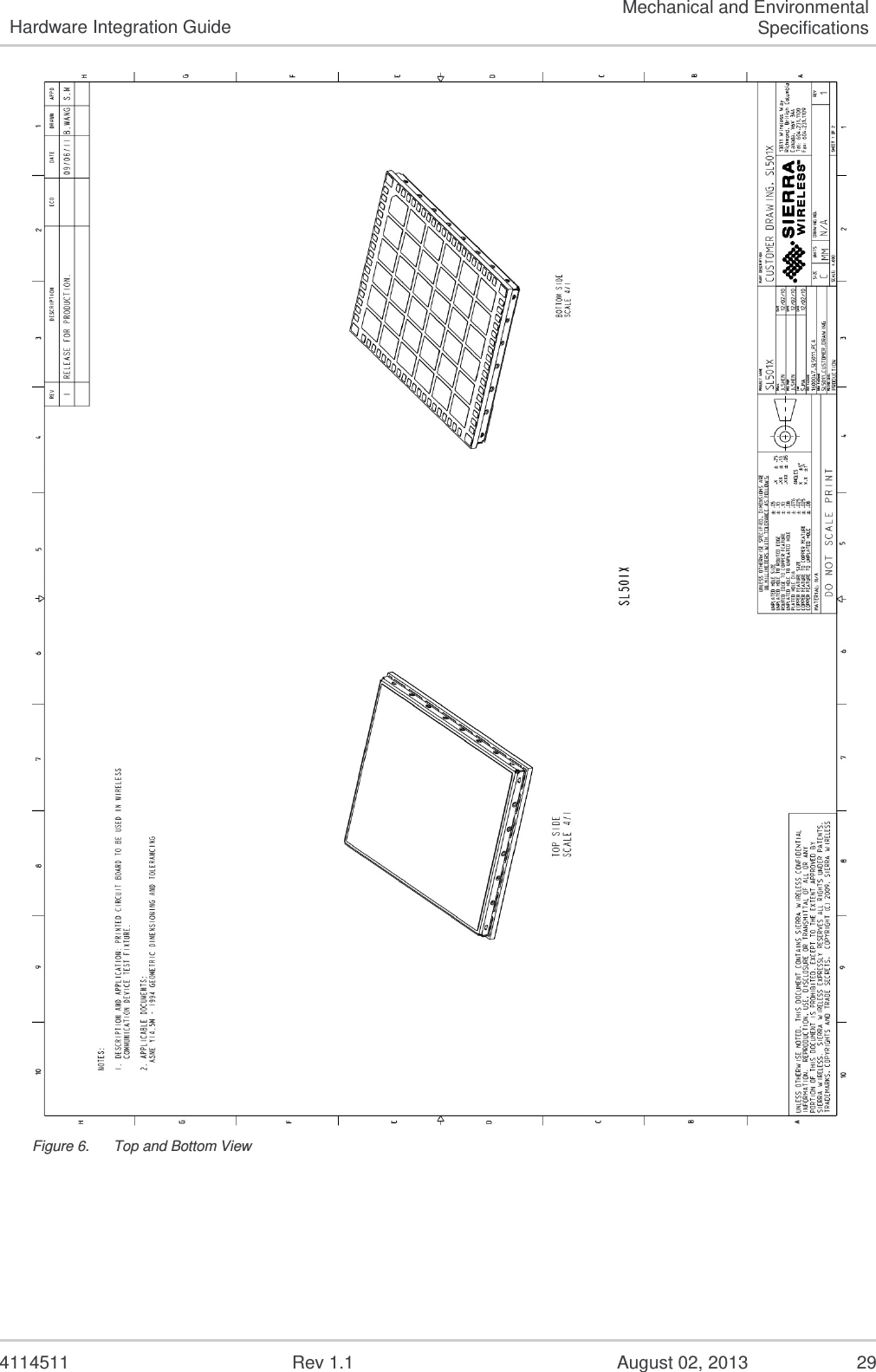   4114511  Rev 1.1  August 02, 2013  27 Hardware Integration Guide RF Circuit Routing Constraints  Figure 3.  RF Routing Example with SMT Type RF Connectors  Fill the area around the RF traces with ground and ground vias to connect inner ground layers for isolation.  Cut out ground fill under RF signal pads to reduce stray capacitance losses.  Avoid routing RF traces with sharp corners. A smooth radius is recommended.  The ground reference plane should be a solid continuous plane under the trace.  The coplanar clearance (G, below) from the trace to the ground should be at least the trace width (W) and at least twice the height (H). This reduces the parasitic capacitance, which potentially alters the trace impedance and increases the losses. Note the figure below shows several internal ground layers cutout, which may not be necessary for every application.   Figure 4.  Coplanar Clearance Example  Figure 5.  Antenna Microstrip Routing Example 