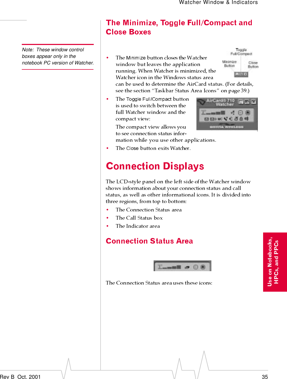 Watcher Window &amp; IndicatorsRev B  Oct. 2001 35Note: These window control boxes appear only in the notebook PC version of Watcher.