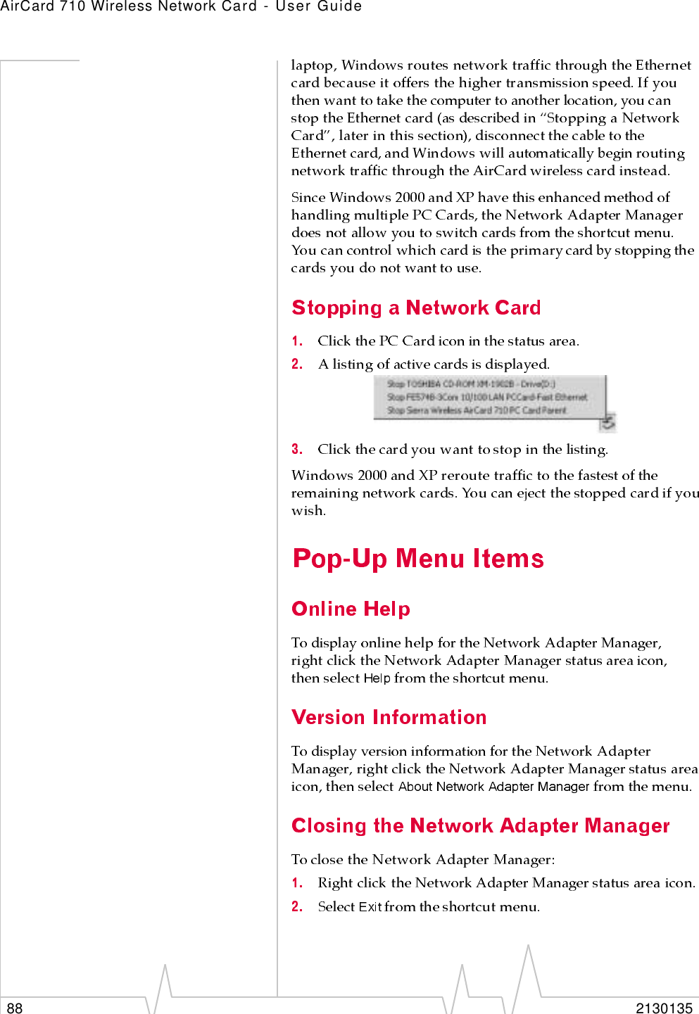 AirCard 710 Wireless Network Card - User Guide88 2130135