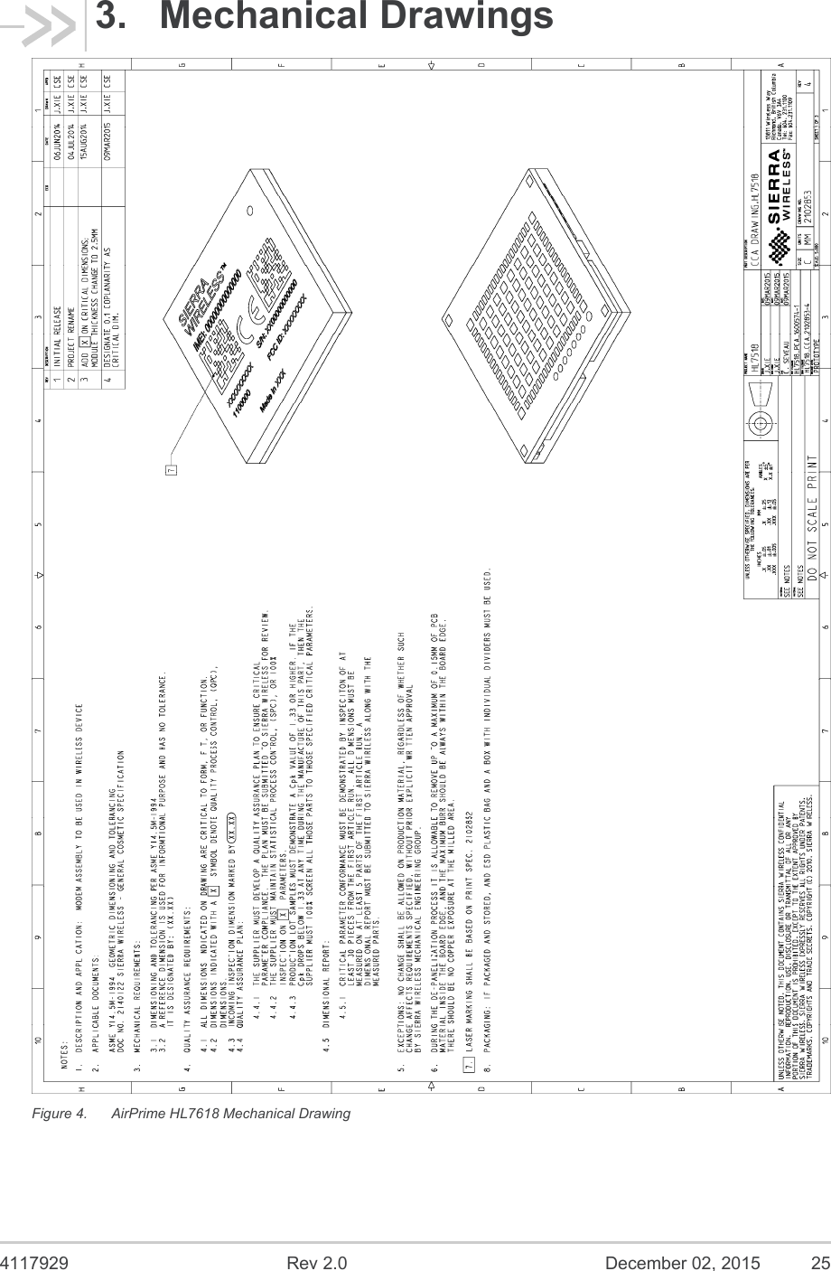  4117929  Rev 2.0  December 02, 2015  25 3.  Mechanical Drawings  Figure 4.  AirPrime HL7618 Mechanical Drawing 