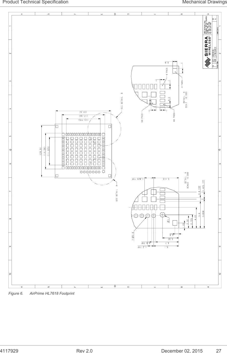  4117929  Rev 2.0  December 02, 2015  27 Product Technical Specification  Mechanical Drawings  Figure 6.  AirPrime HL7618 Footprint 