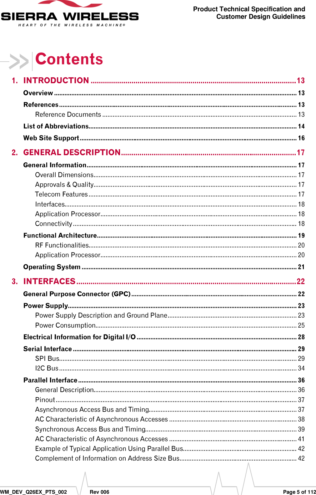      WM_DEV_Q26EX_PTS_002  Rev 006  Page 5 of 112 Product Technical Specification and Customer Design Guidelines                                                                                   