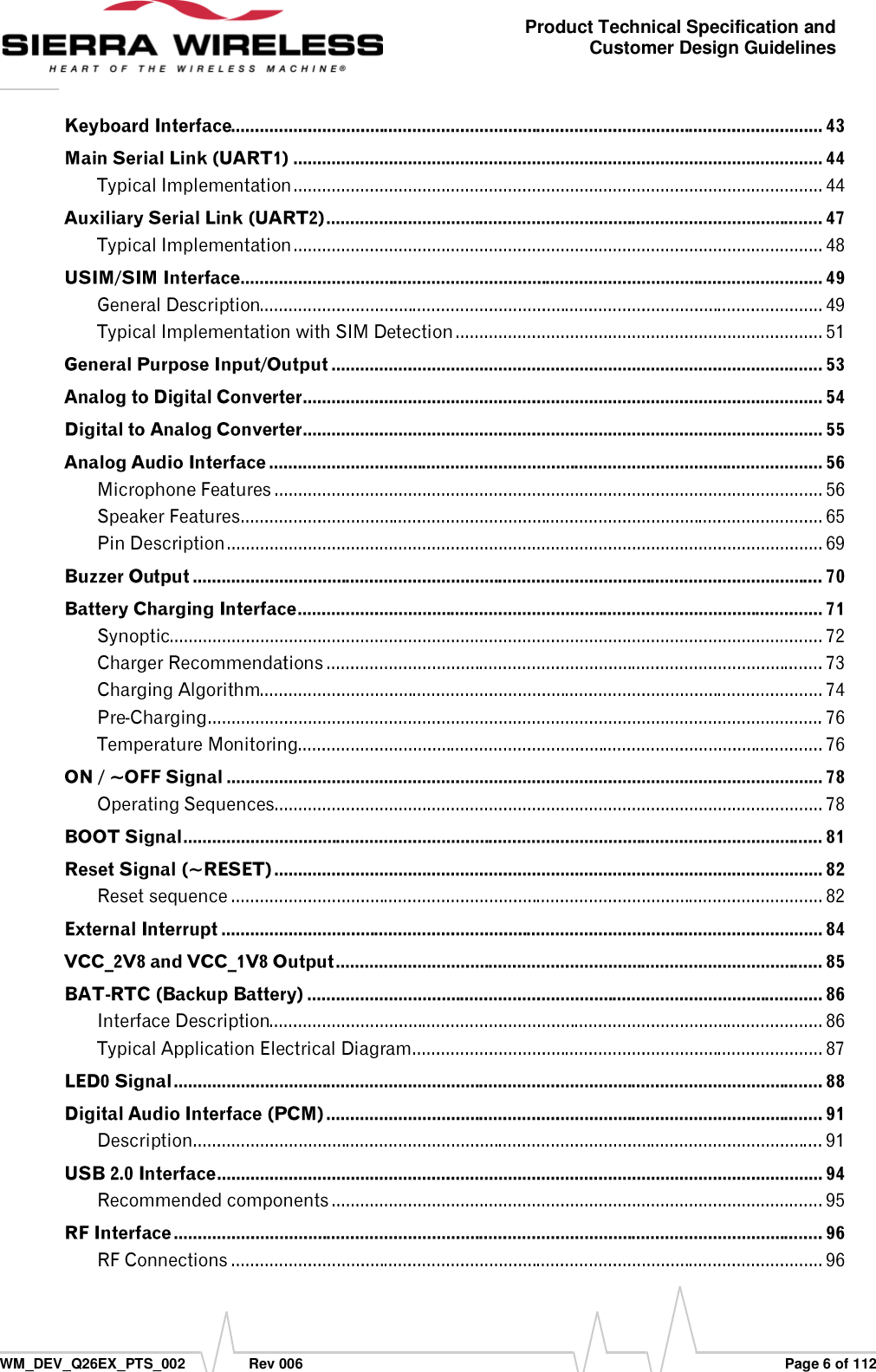      WM_DEV_Q26EX_PTS_002  Rev 006  Page 6 of 112 Product Technical Specification and Customer Design Guidelines                                        